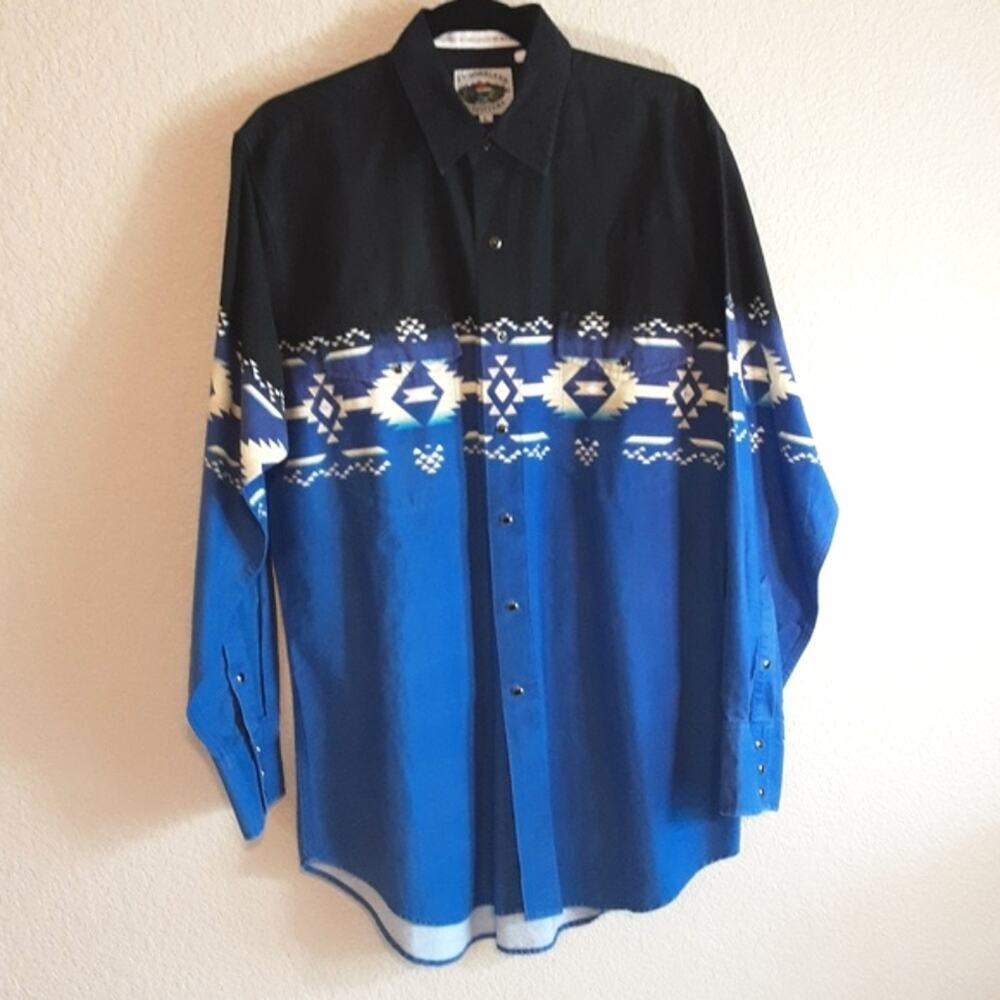 Cumberland Outfitters VINTAGE Southwestern Aztec Long Sleeve Black Snap Shirt L